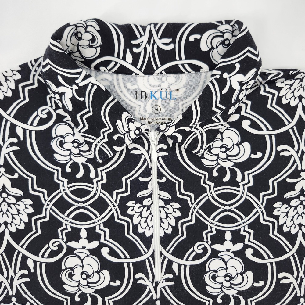 IBKUL Womens 1/4 Zip Sun Shirt Size M Tennis Golf Damask Floral Mesh Outdoor